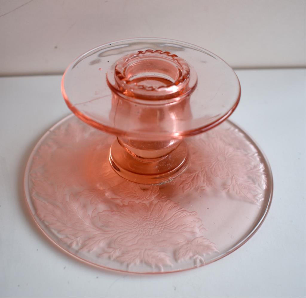 ASSORTED PINK DEPRESSION GLASS CANDLE HOLDERS