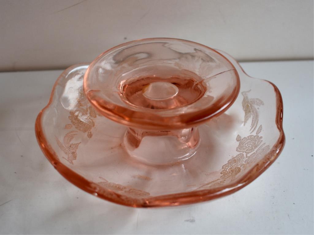 ASSORTED PINK DEPRESSION GLASS CANDLE HOLDERS