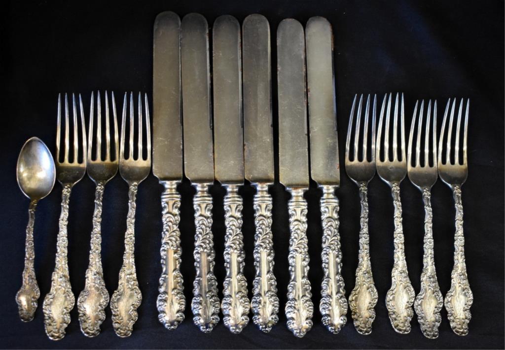 ORNATE SHREVE & CO STERLING SILVER FLATWARE