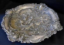 SPECTACULAR ANTIQUE SILVER FOOTED TRAY