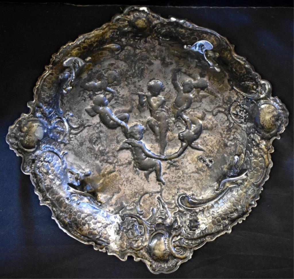 SPECTACULAR ANTIQUE SILVER FOOTED TRAY