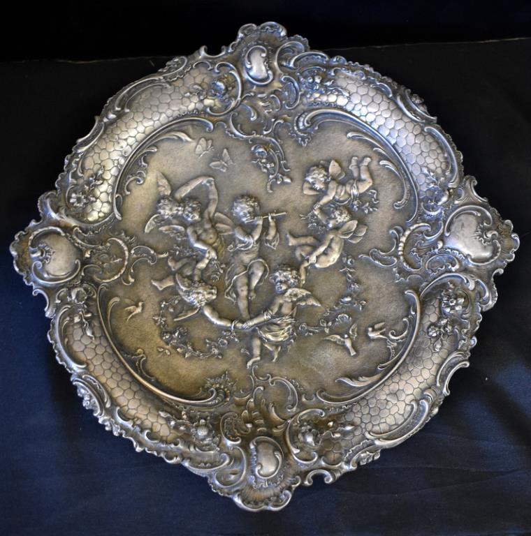 SPECTACULAR ANTIQUE SILVER FOOTED TRAY