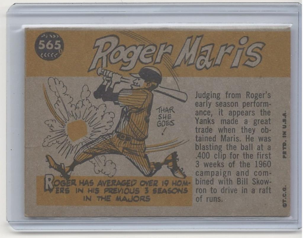 1960 TOPPS ROGER MARIS BASEBALL TRADING CARD