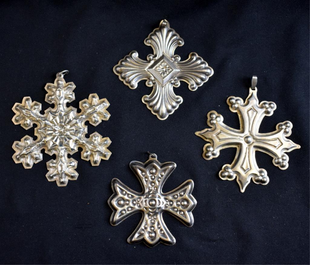 4 VINTAGE STERLING SILVER CHRISTMAS ORNAMENTS