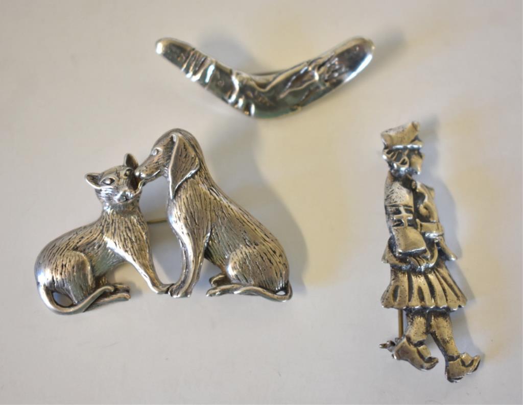 STERLING SILVER PINS, BROOCHES & NECKLACE