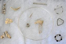 STERLING SILVER PINS, BROOCHES & NECKLACE