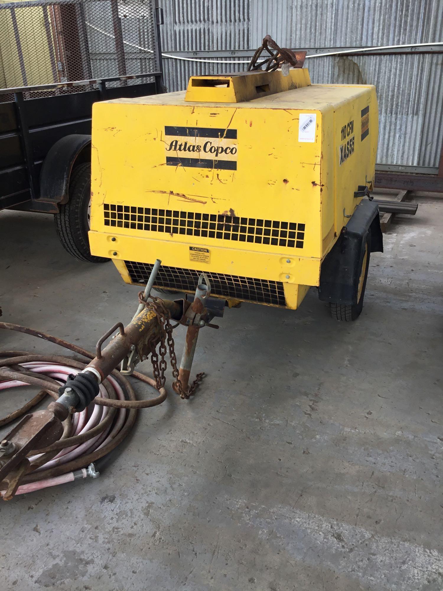 Atlas Copco XAS55 industrial diesel powered towable air compressor