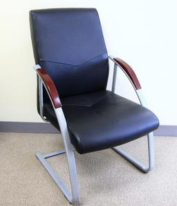 (3) DENMARK Executive side chairs, black Italian leather, Arms in Dark Cherry