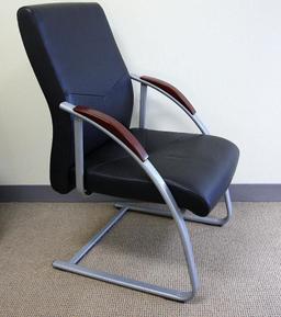 (3) DENMARK Executive side chairs, black Italian leather, Arms in Dark Cherry