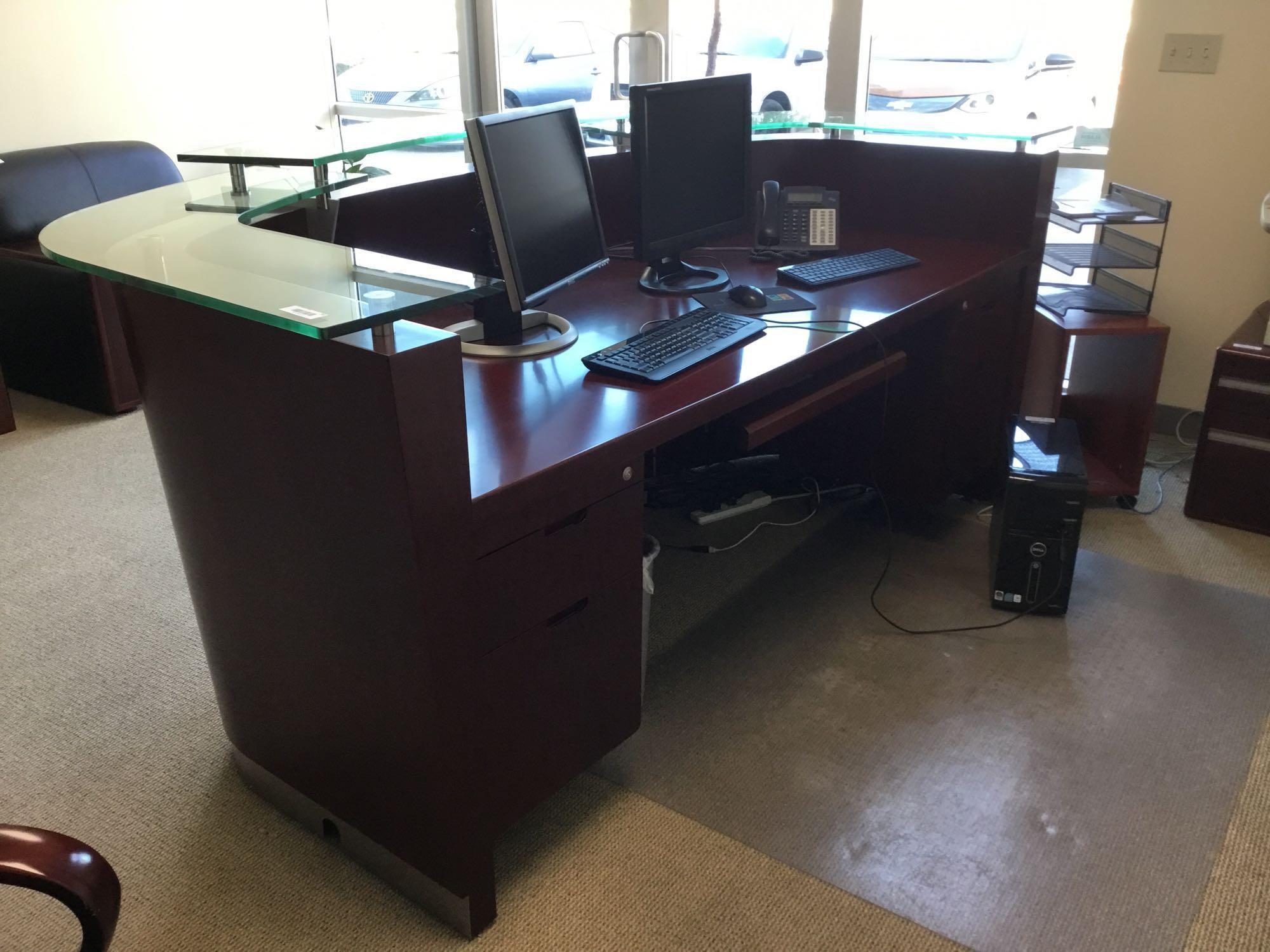 Manhattan Reception Desk. 8ft. wide in Walnut, Cherry Wood Veneer