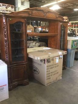 Carved Wood Entertainment Center with side cabinets