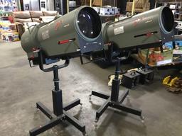 (2) Strong 575 Series Followspot Spotlights on Non Rolling Stands