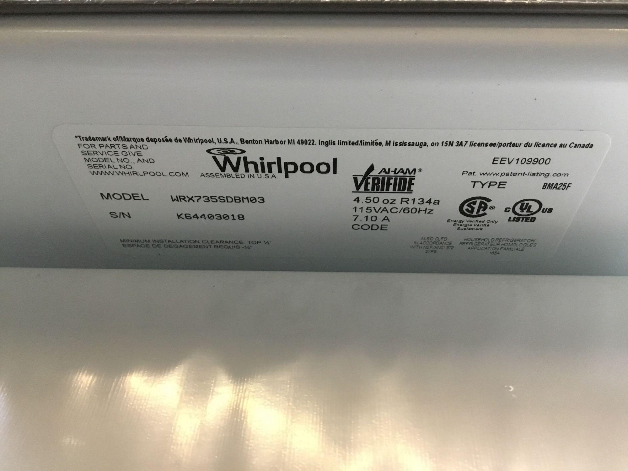 Whirlpool 36 in. Wide French Door Refrigerator with External Refrigerated Drawer**GETS COLD**