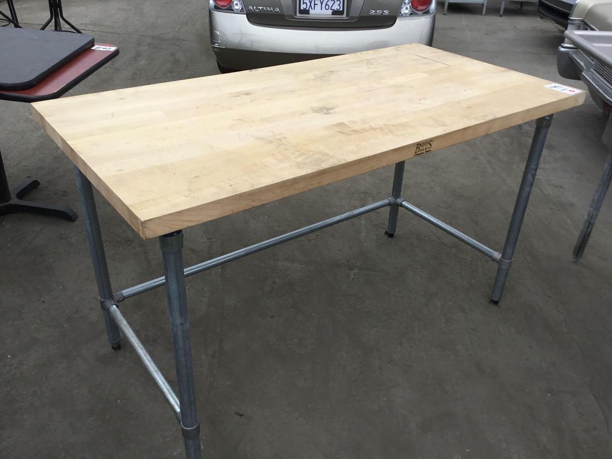 Large Wood Bench with Butcher Block Top and Metal Legs