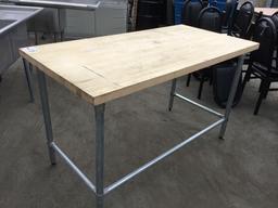 Large Wood Bench with Butcher Block Top and Metal Legs