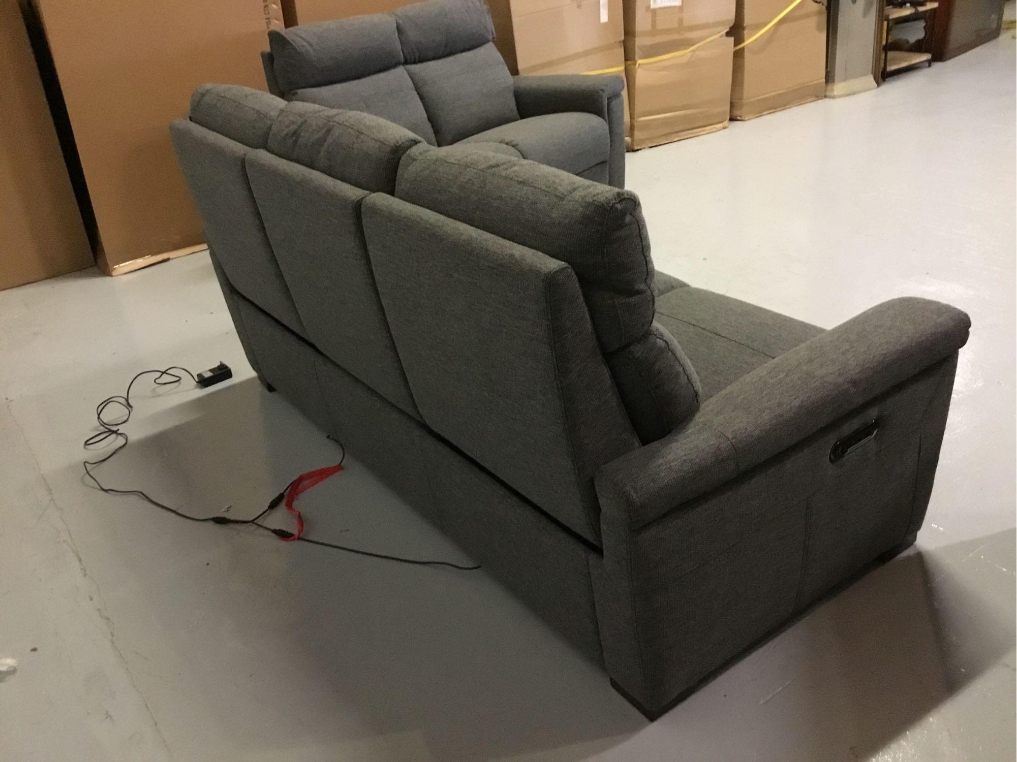 Violino Power-Reclining Manchester Pewter Fabric Sofa, Loveseat and Chair