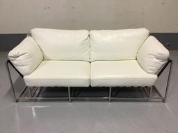 Lazzaro Leather Antonio White & Chrome Leather Condo Size Sofa