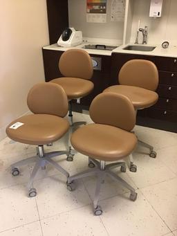 (4) Leather Patient Rolling, Swiveling and Height Adjustable Stools