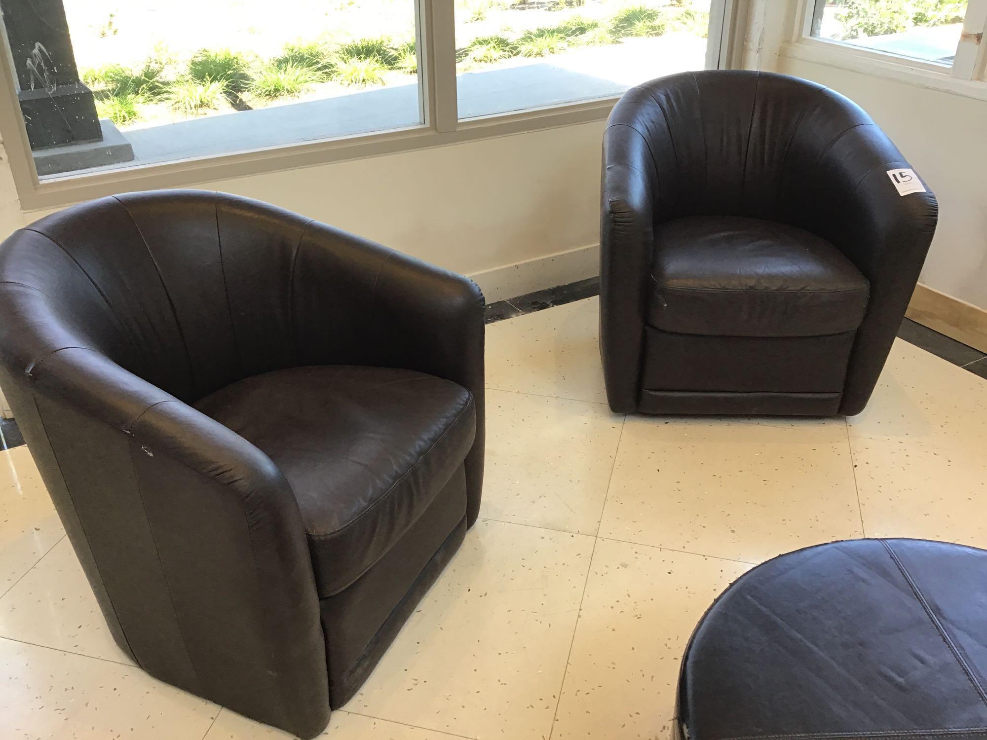 Matching Leather Loveseat, Ottoman and Barrel Chairs