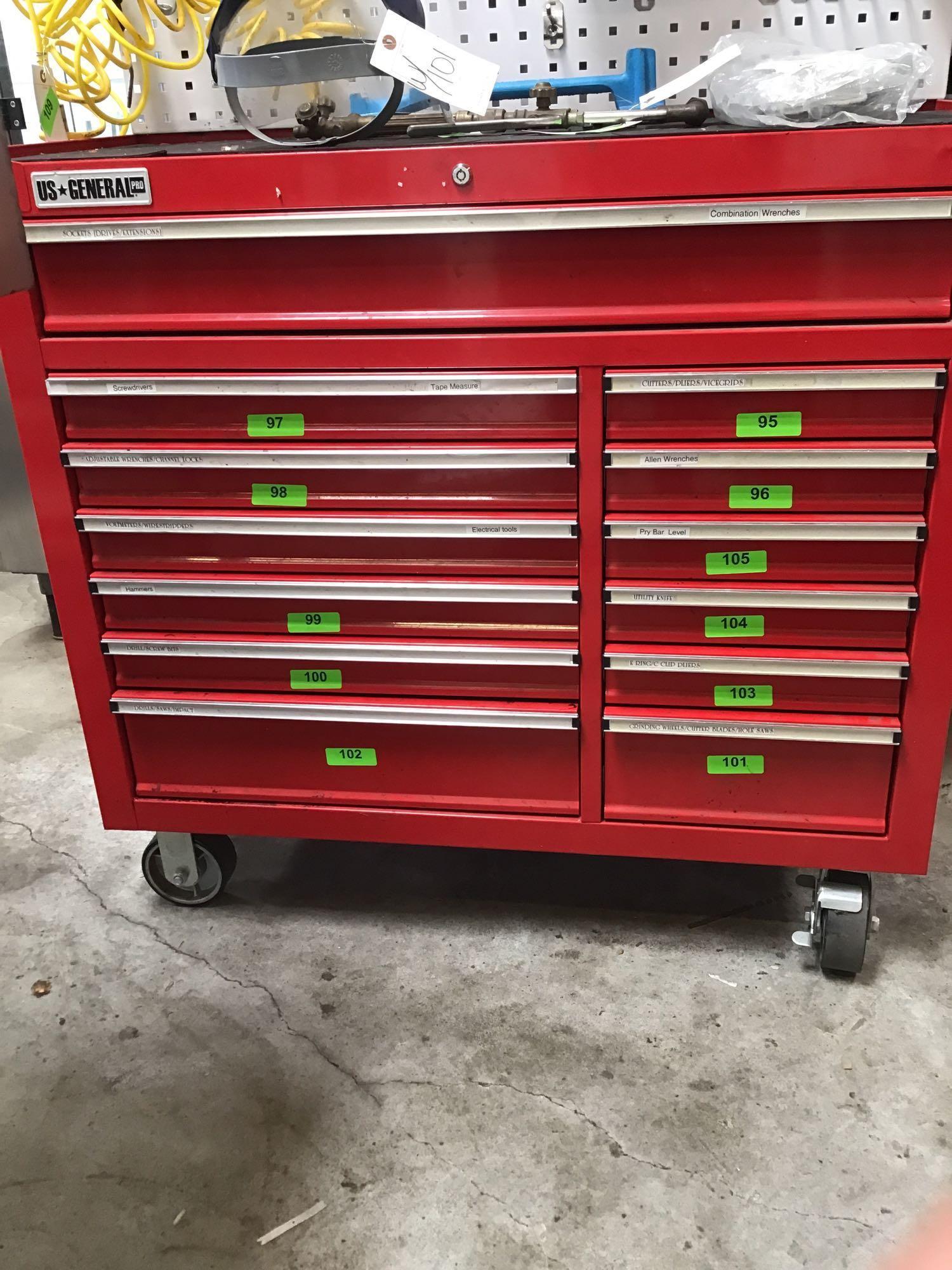 US GENERAL 44in. 13 Drawer Industrial Roll Tool Cabinet. ***CONTENTS NOT INCLUDED***