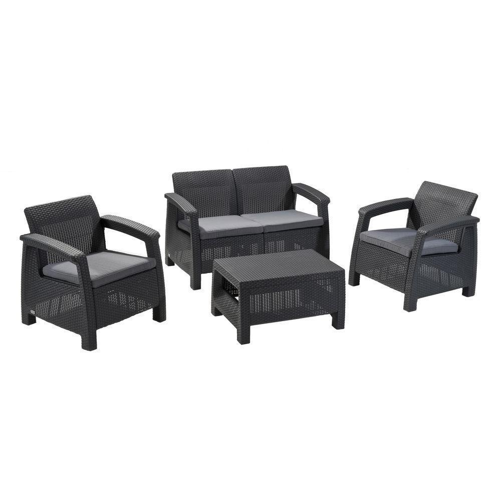 Keter Corfu Grey 4-Piece All-Weather Resin Patio Seating Set w/Grey Cushions