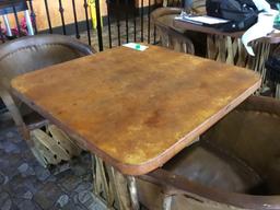Jalisco Equipale Square Table w/(2) Matching Cushioned Leather Barrel Chairs