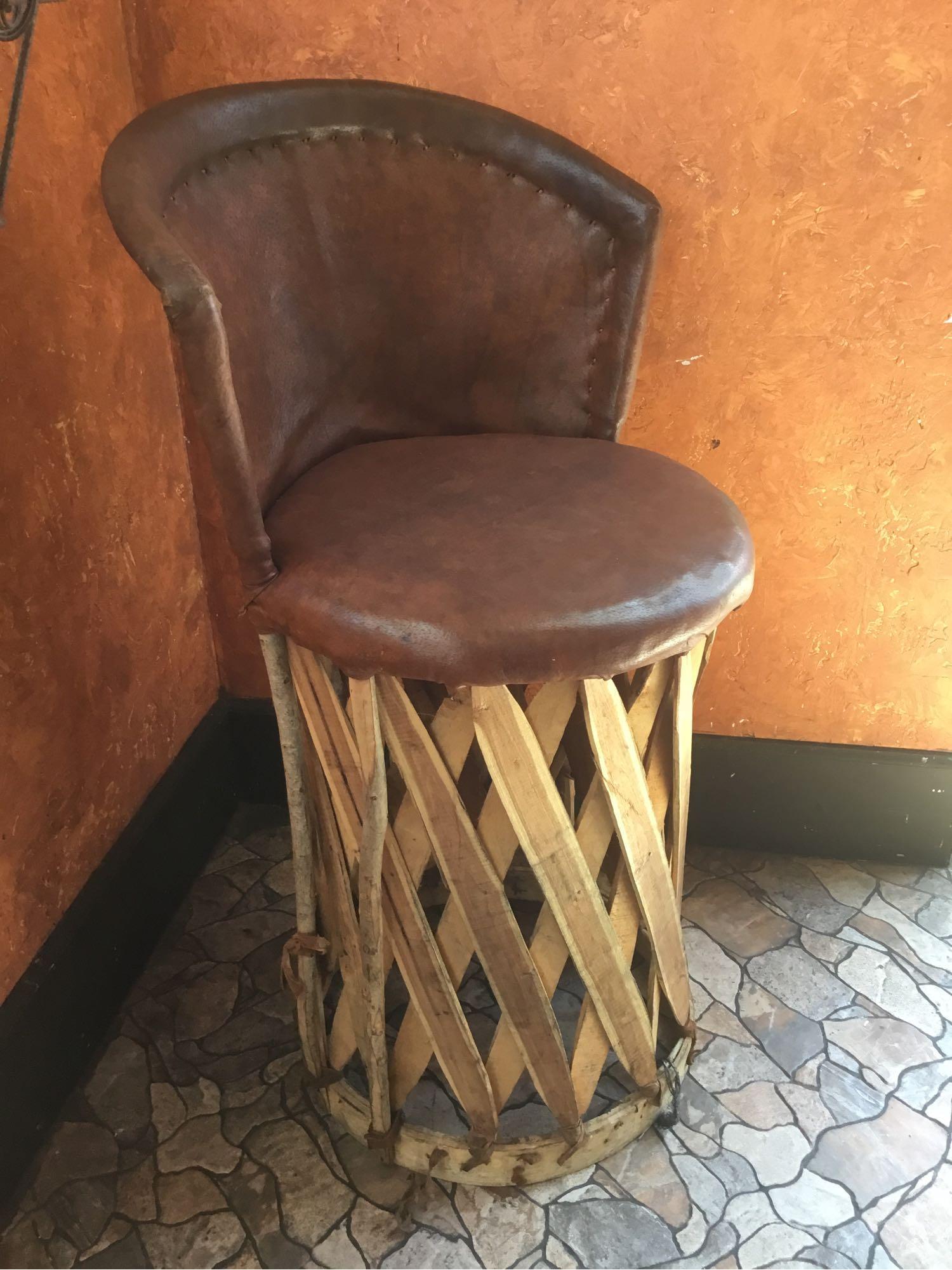 (2) Jalisco Equipale Cushioned Leather Barrel Barstools