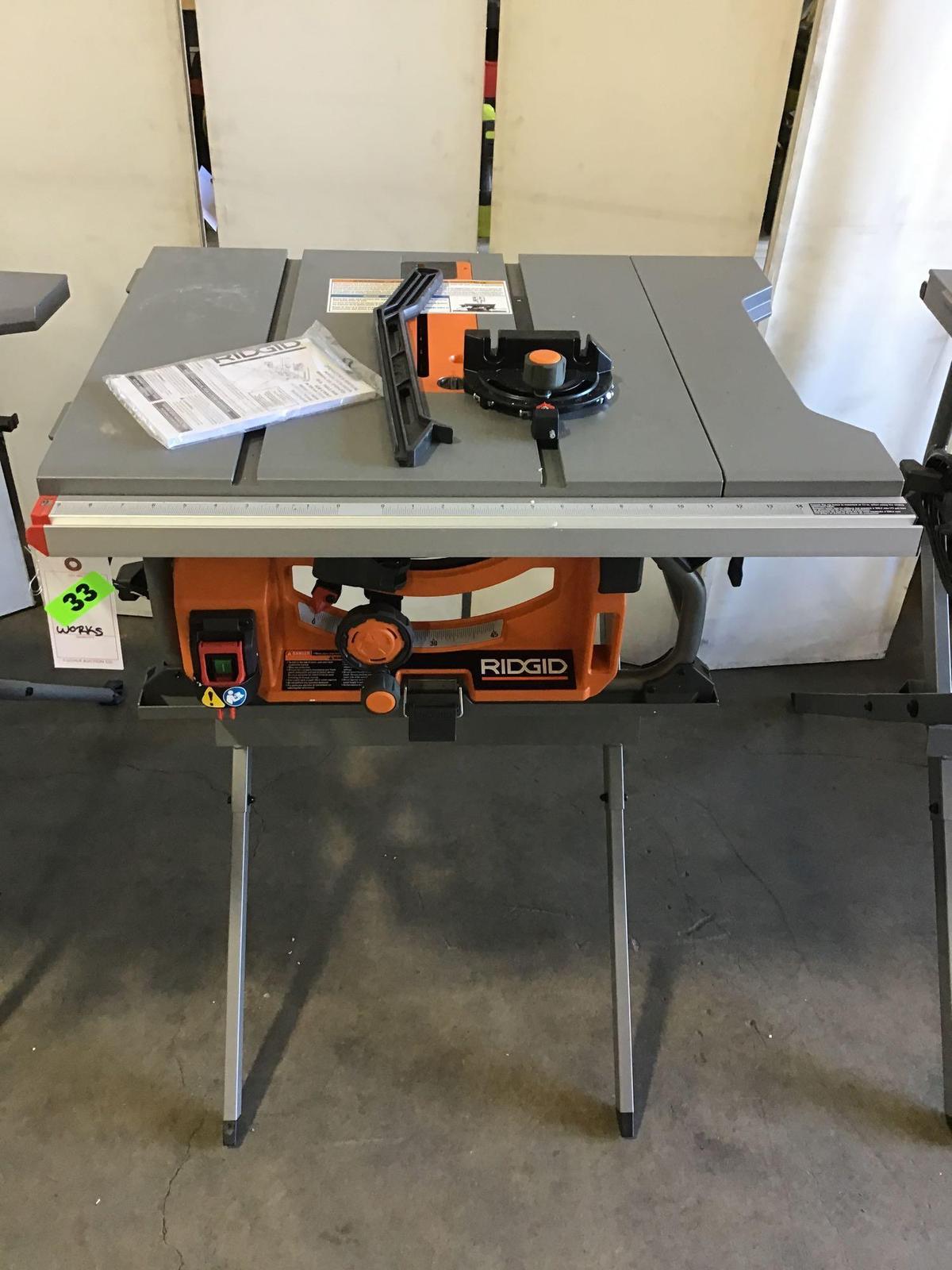 Ridgid 120V 10 in. Table Saw with Folding Stand*WORKS*MISSING FENCE, BLADE GUARD, AND HARDWARE*