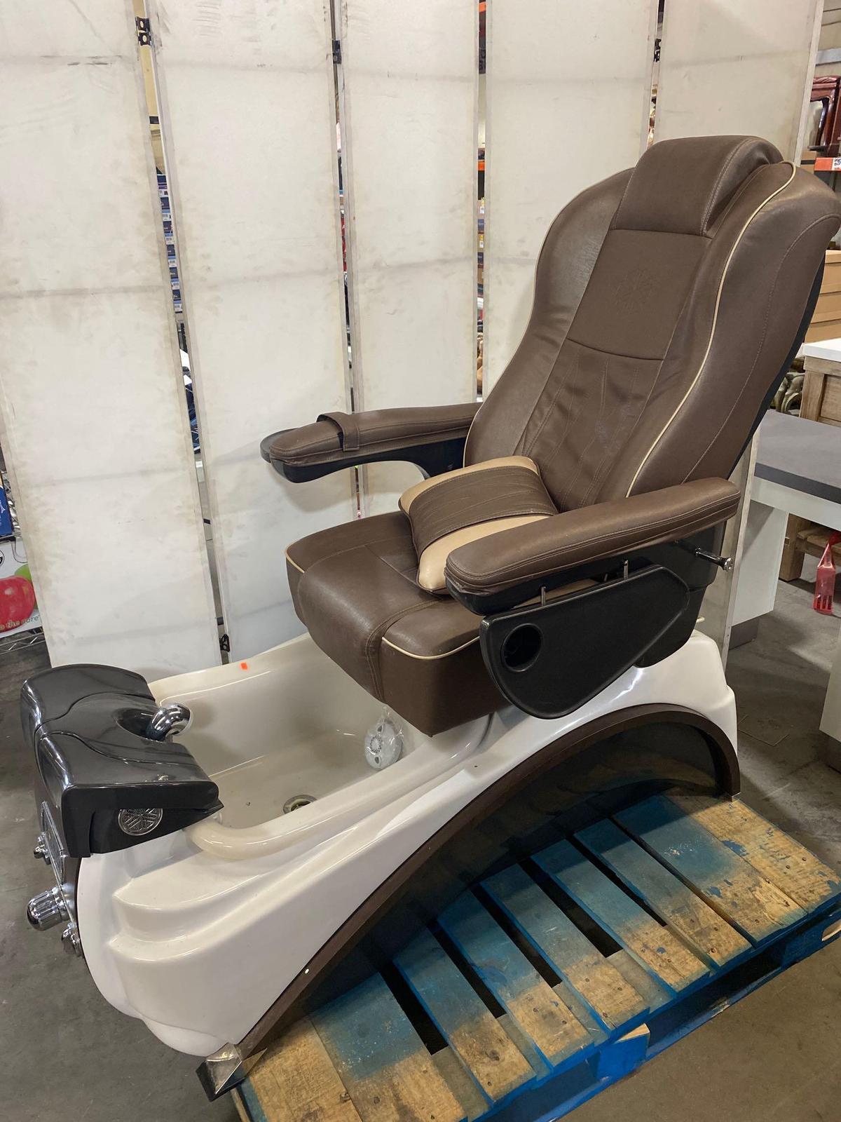 Lot of Lexor Elite Pedicure Spa Chair In Expresso And Matching Rolling Chair And Desk