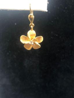 12mm 14k Gold Plumeria with Diamond Earrings