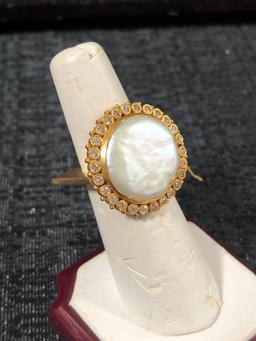 18k Gold Coin Pearl with Diamond Ring