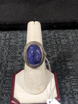 Silver Gold Vermeil Tanzanite Cabochon Ring