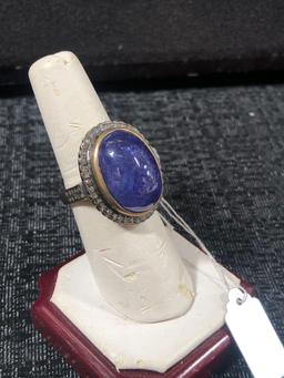 Silver Gold Vermeil Tanzanite Cabochon Ring