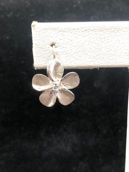 14mm 14k White Gold Plumeria with Diamond Lever Earrings