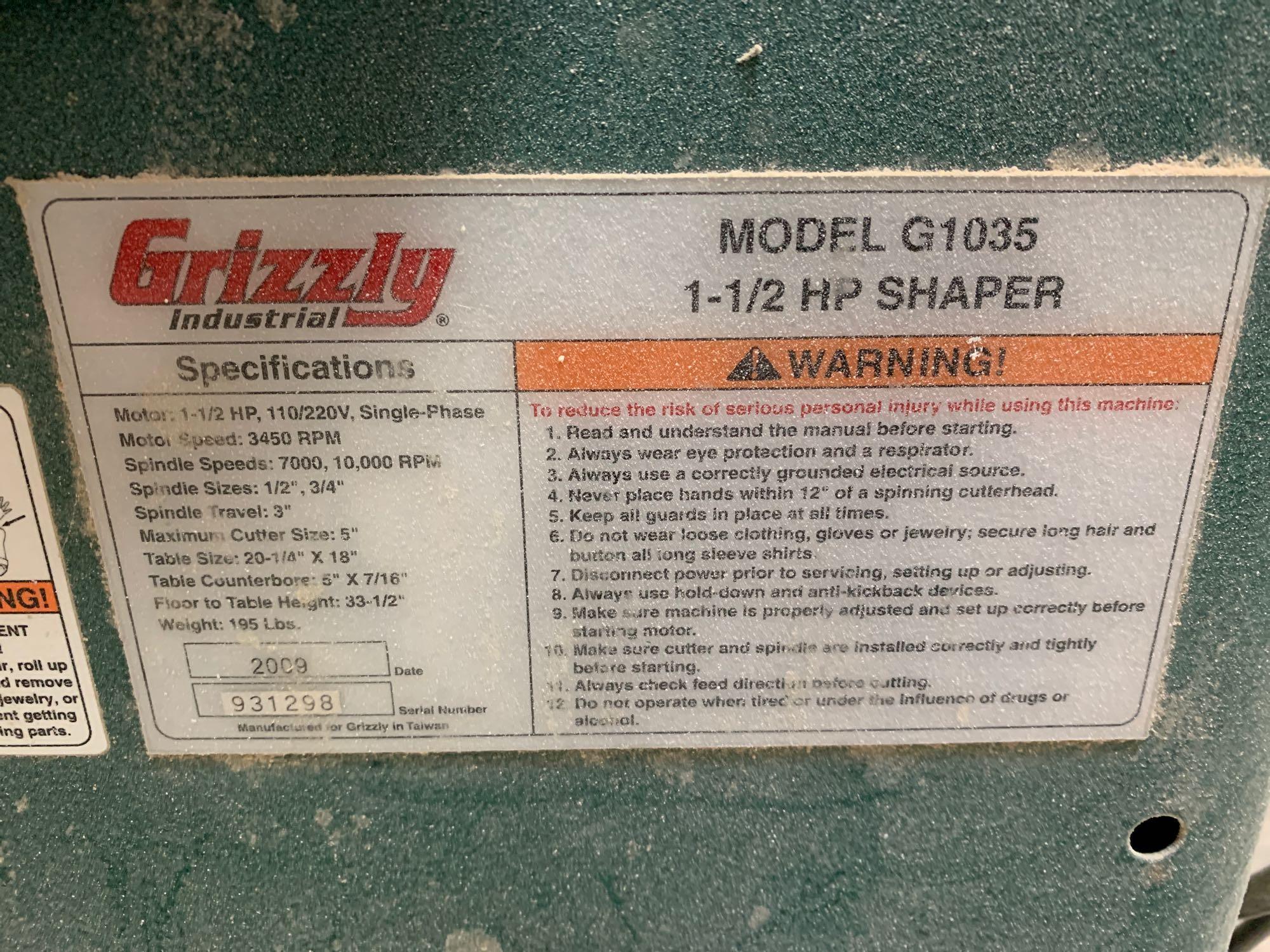 Grizzly 1-1/2 HP Single Phase Shaper