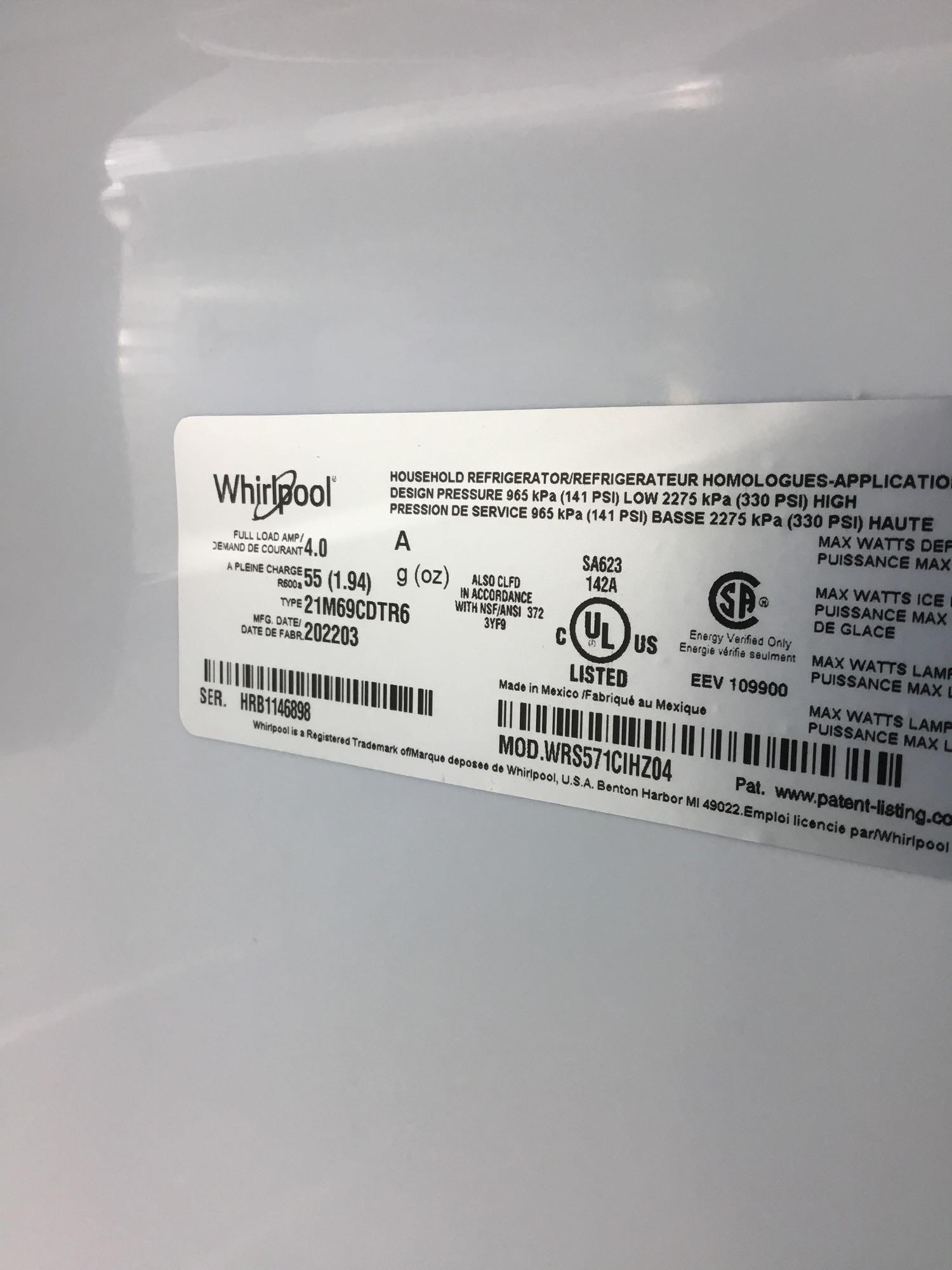 Whirlpool-20.6 Cu. Ft. Side-by-Side Counter-Depth Refrigerator*COLD*