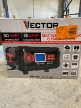 VECTOR 15 Amp Automatic 12V Battery Charger with 50 Amp Engine Start and Alternator Check