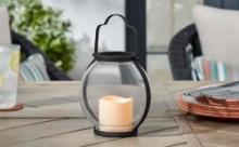 Hampton Bay 6.7 in. H Outdoor Patio Metal and Glass Lantern with LED Candle