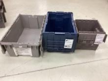 Lot of (3) stacks of assorted attached lid containers