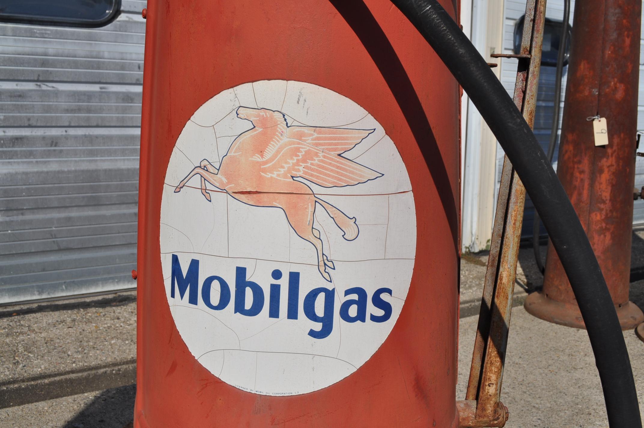 Gilbert and Barker 10 Gallon Visible Gas Pump With Mobilgas Sticker