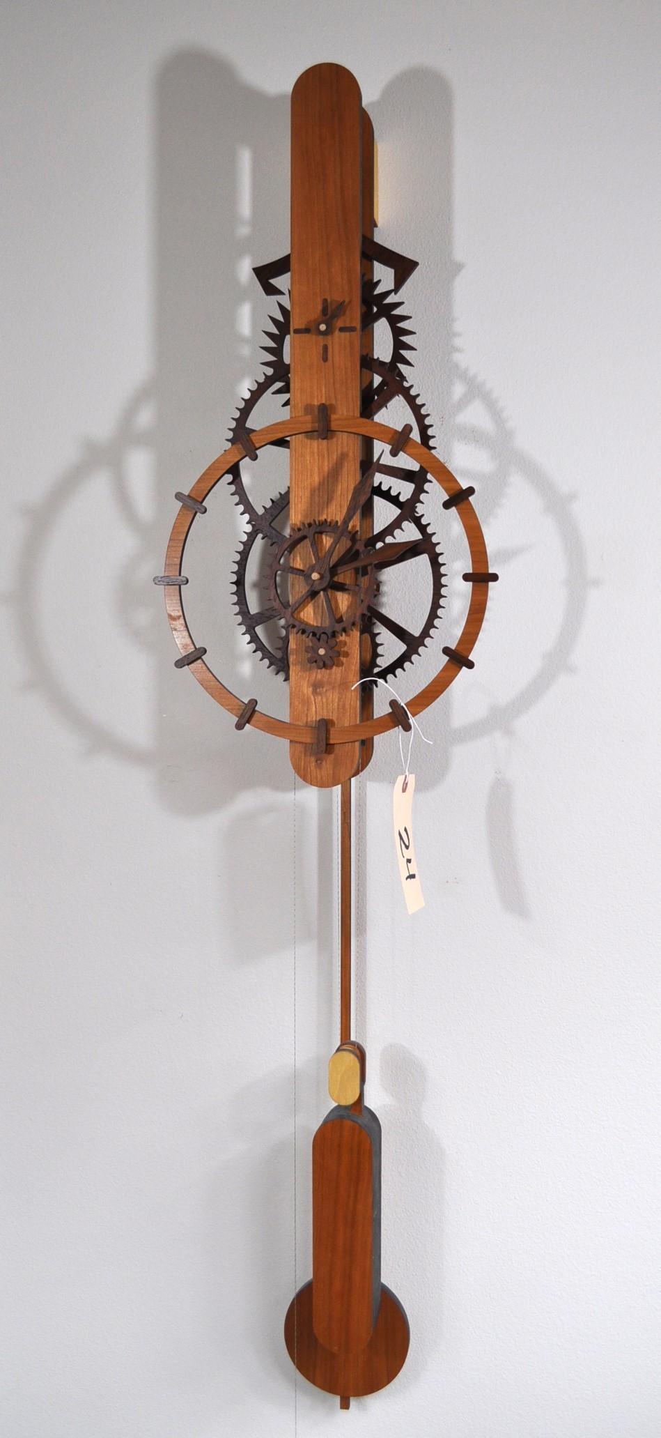 Ascent Wall Hanging Wood Gear Clock - Cherry Frame & Walnut gears 52"L x 12"W x 6"D