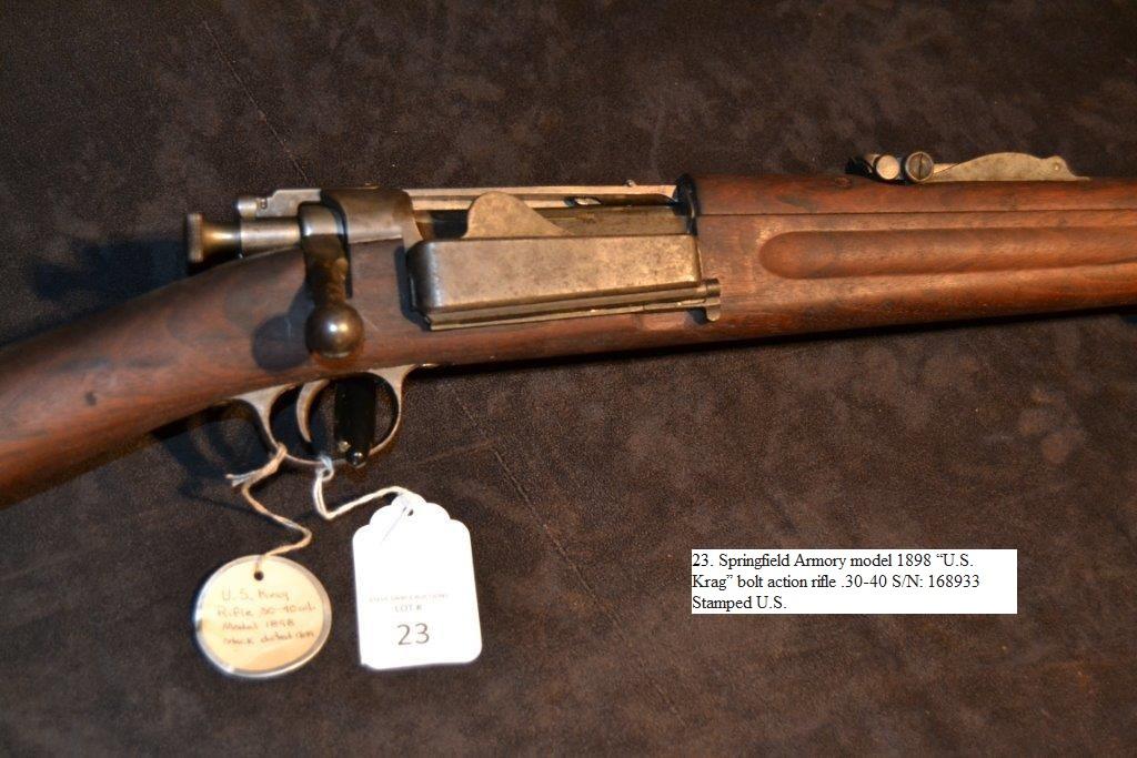 Springfield Armory Model 1898 "U.S. Krag" bolt action rifle .30-40 cal. S/N: 168933 Stamped U.S.