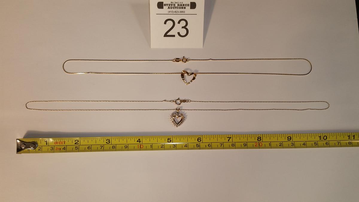 2 - 14K Yellow Gold Necklaces and Heart Pendants