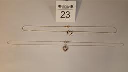 2 - 14K Yellow Gold Necklaces and Heart Pendants