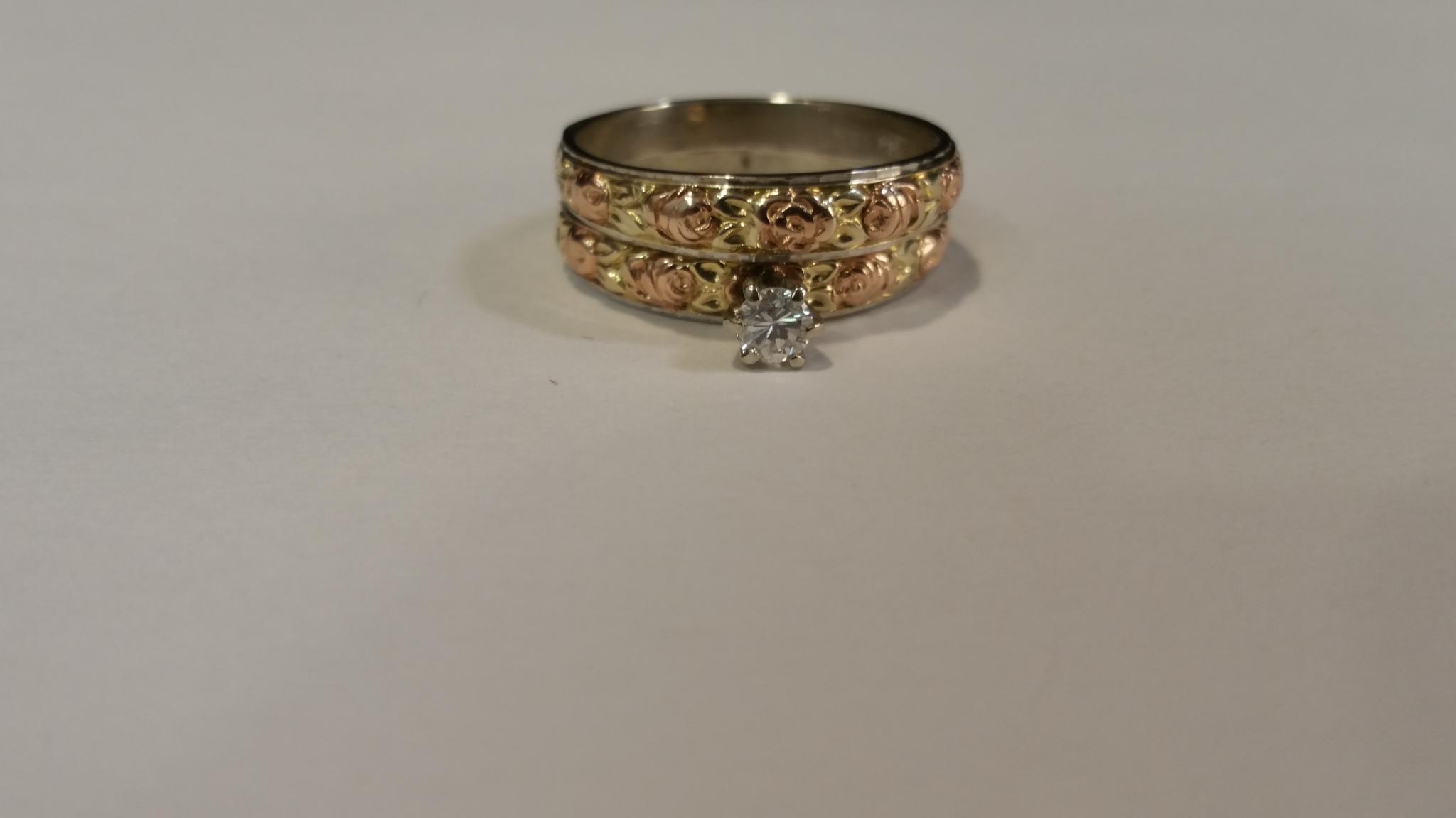 14K White Gold Engagement/Wedding Bridal Ring Set