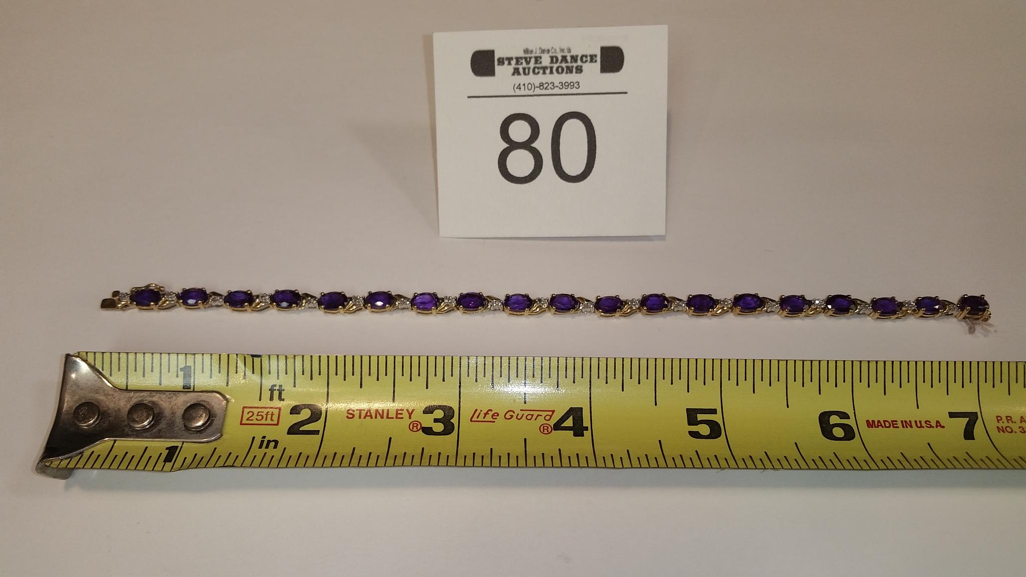 10K Yellow Gold and Amethyst Bracelet