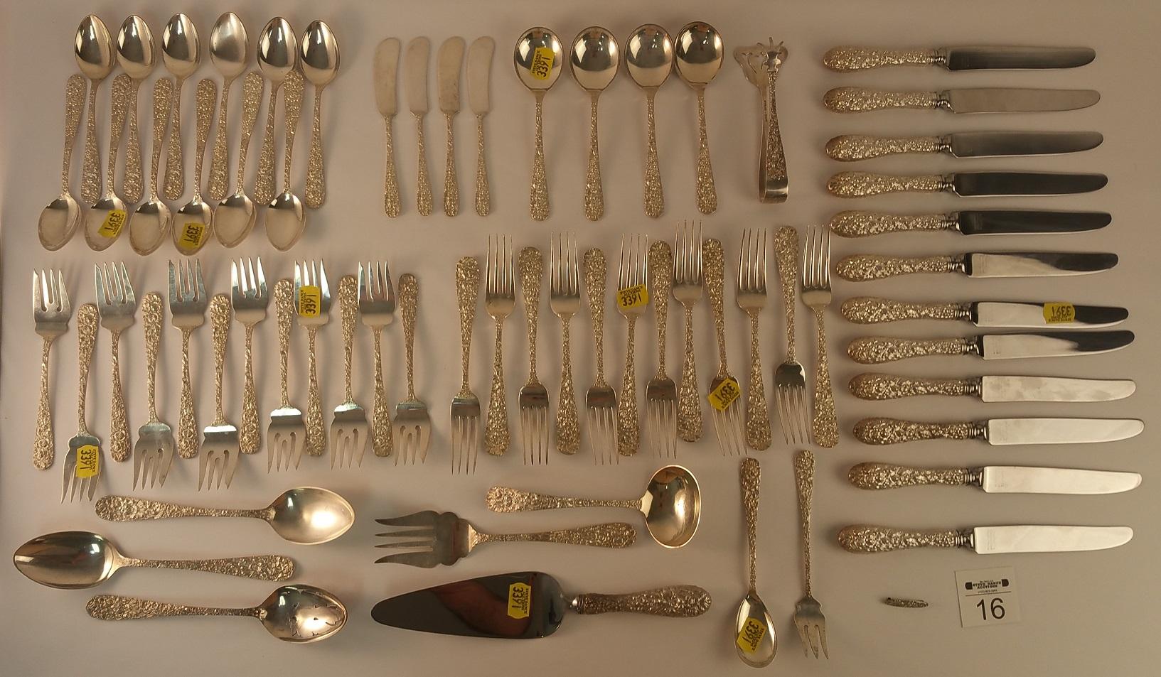 65 Piece Stieff "Rose" Sterling Flatware