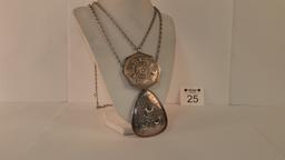 2 Sterling Necklaces With Large Pedants