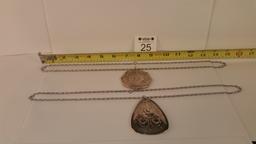 2 Sterling Necklaces With Large Pedants