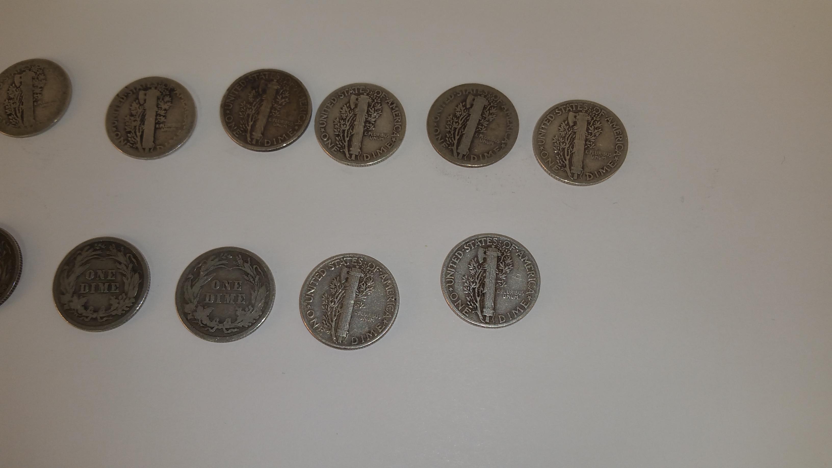 12 Silver Dimes (4- Barber And 8 Mercury)